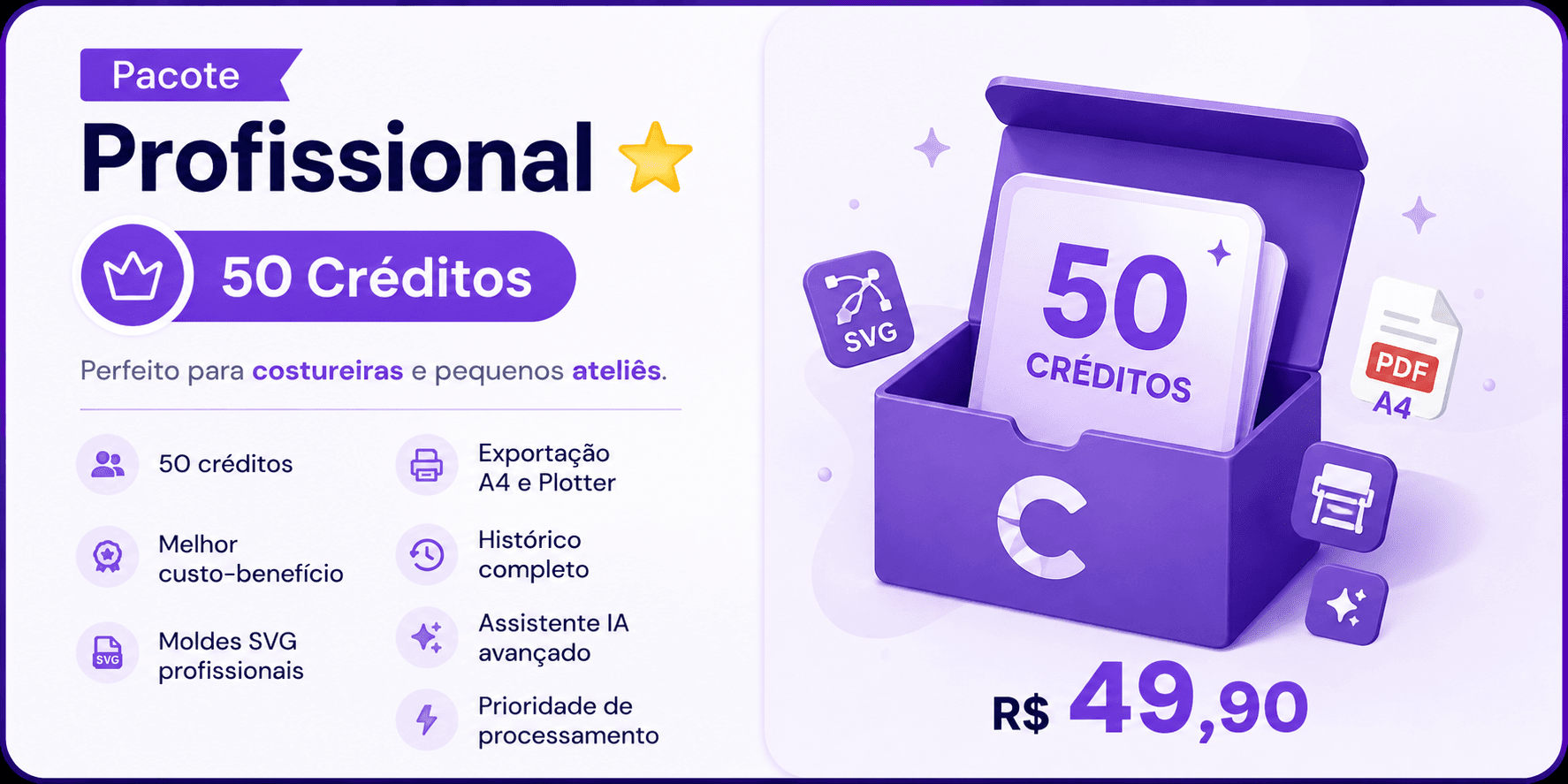 Pacote Professional do CreativeClip, com 50 créditos